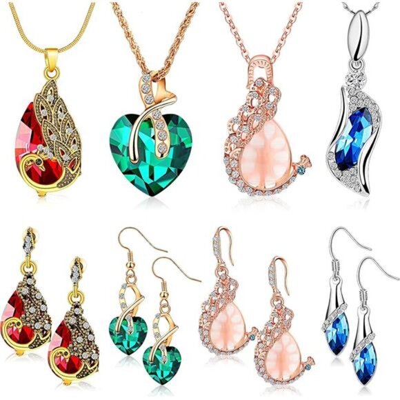 4 Sets of Peacock Jewelry for Women Crystal Necklace and Earrings Fashion Gift - Picture 1 of 7